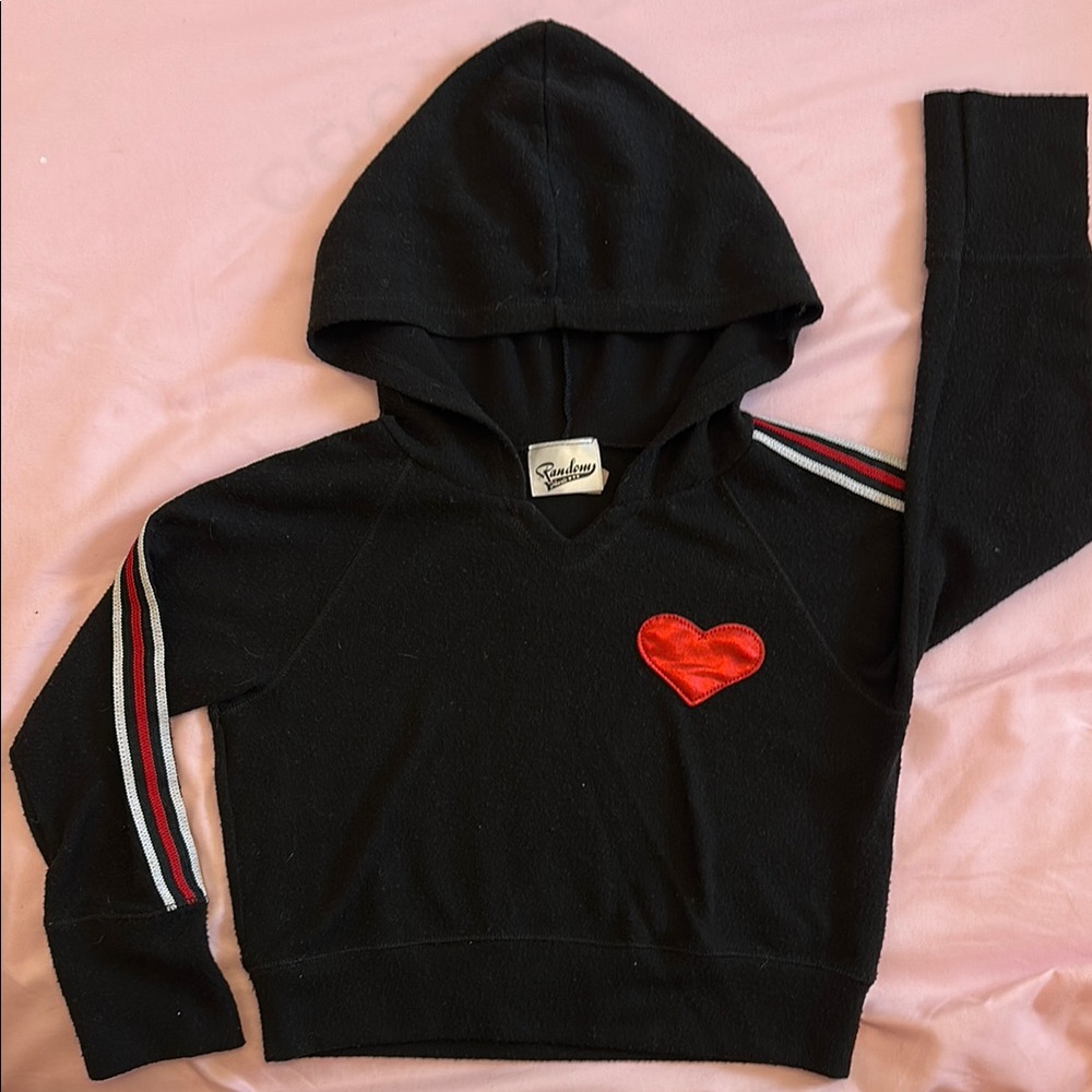 Black and Red Cropped Hoodie with Sporty Stripes